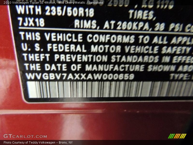 Wild Cherry Metallic / Sandstone 2010 Volkswagen Tiguan SE 4Motion