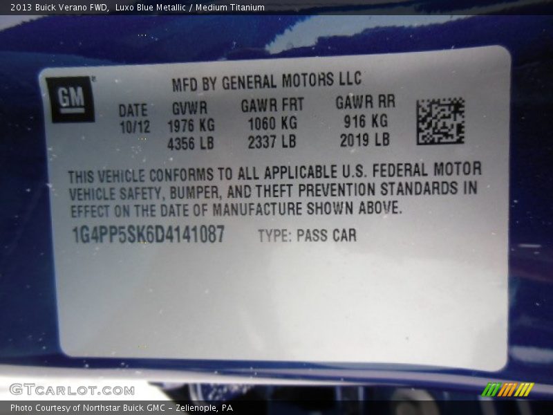 Luxo Blue Metallic / Medium Titanium 2013 Buick Verano FWD