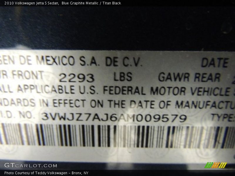 Blue Graphite Metallic / Titan Black 2010 Volkswagen Jetta S Sedan