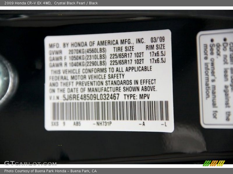 Crystal Black Pearl / Black 2009 Honda CR-V EX 4WD