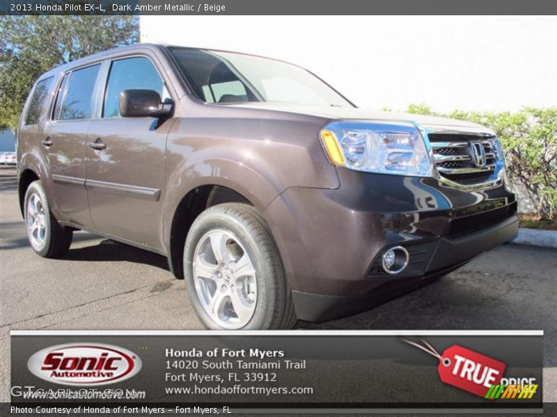 Dark Amber Metallic / Beige 2013 Honda Pilot EX-L