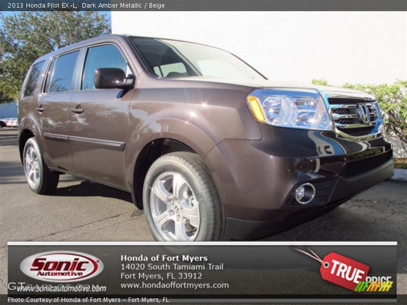 Dark Amber Metallic / Beige 2013 Honda Pilot EX-L