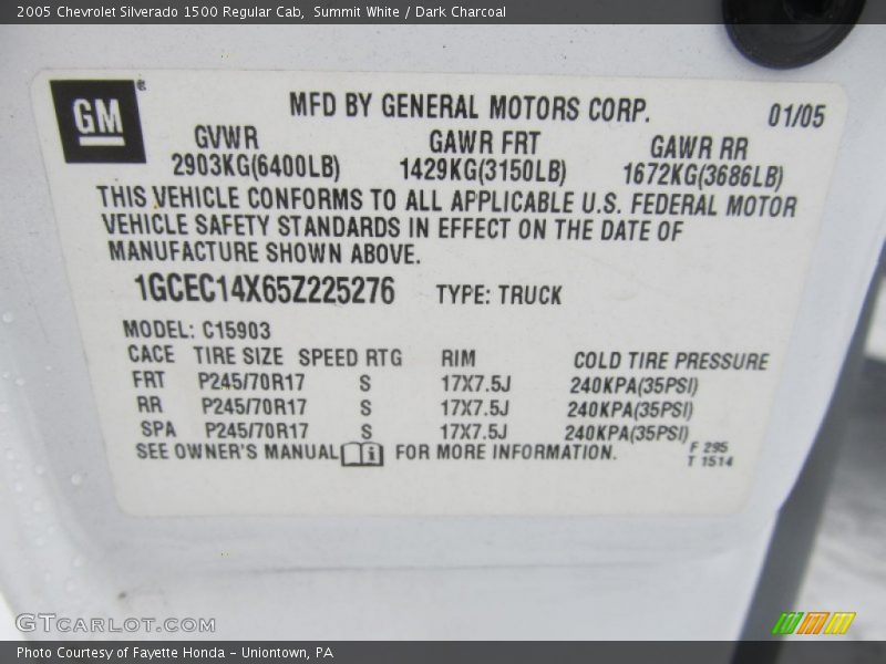 Summit White / Dark Charcoal 2005 Chevrolet Silverado 1500 Regular Cab