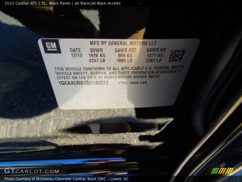 Black Raven / Jet Black/Jet Black Accents 2013 Cadillac ATS 2.5L