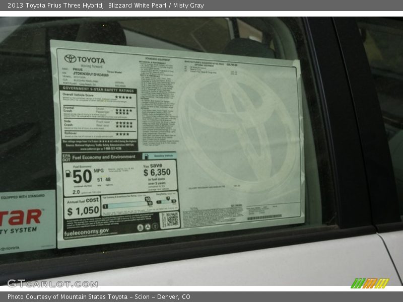 Blizzard White Pearl / Misty Gray 2013 Toyota Prius Three Hybrid