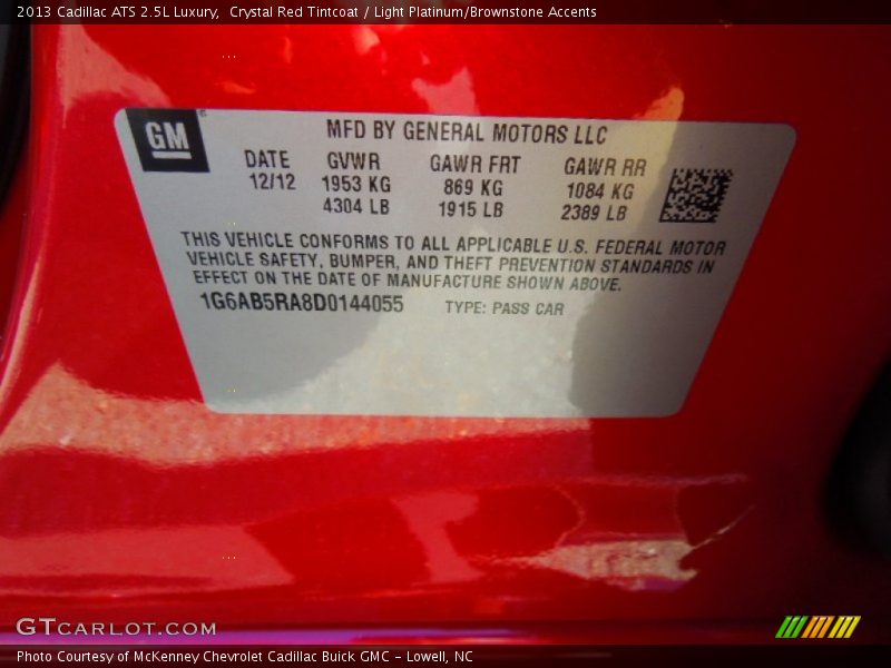 Crystal Red Tintcoat / Light Platinum/Brownstone Accents 2013 Cadillac ATS 2.5L Luxury