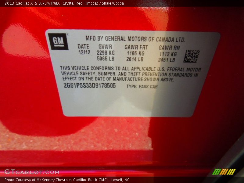Crystal Red Tintcoat / Shale/Cocoa 2013 Cadillac XTS Luxury FWD