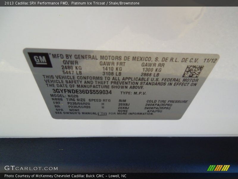Platinum Ice Tricoat / Shale/Brownstone 2013 Cadillac SRX Performance FWD