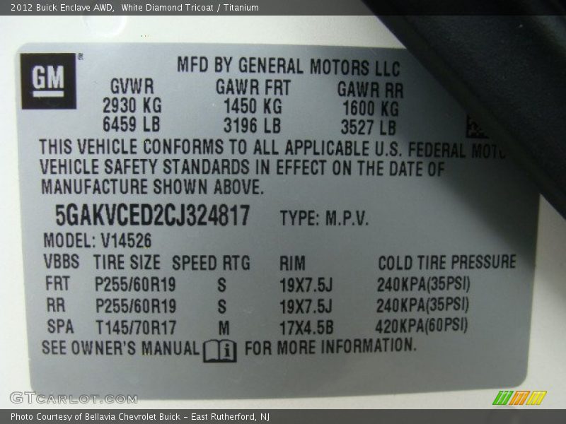 White Diamond Tricoat / Titanium 2012 Buick Enclave AWD