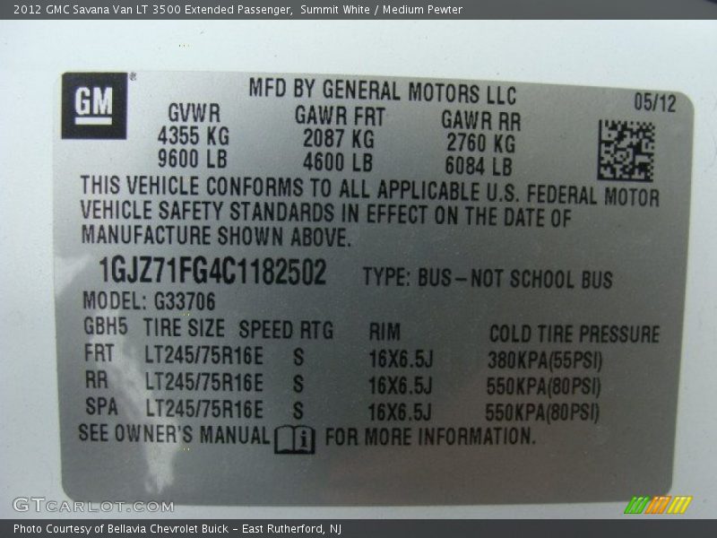 Summit White / Medium Pewter 2012 GMC Savana Van LT 3500 Extended Passenger