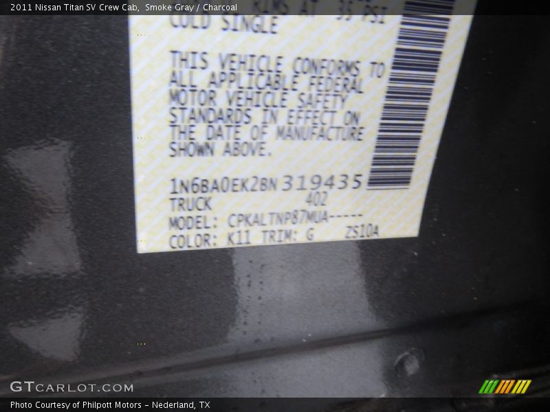 Smoke Gray / Charcoal 2011 Nissan Titan SV Crew Cab