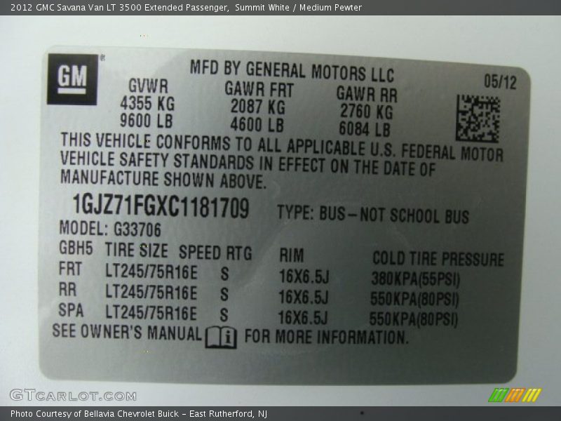 Summit White / Medium Pewter 2012 GMC Savana Van LT 3500 Extended Passenger