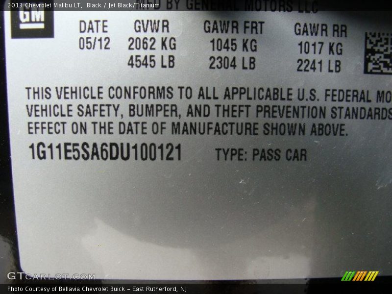 Black / Jet Black/Titanium 2013 Chevrolet Malibu LT