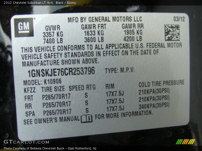 Black / Ebony 2012 Chevrolet Suburban LT 4x4
