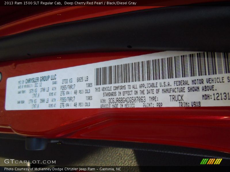 Deep Cherry Red Pearl / Black/Diesel Gray 2013 Ram 1500 SLT Regular Cab