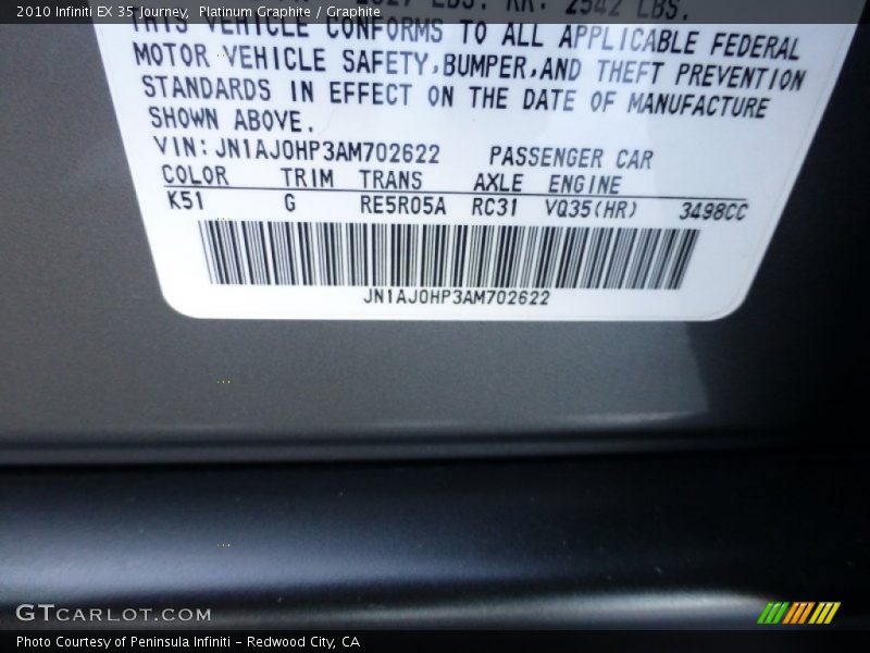 Platinum Graphite / Graphite 2010 Infiniti EX 35 Journey