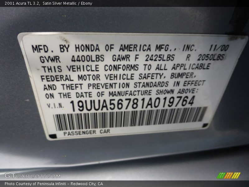 Satin Silver Metallic / Ebony 2001 Acura TL 3.2