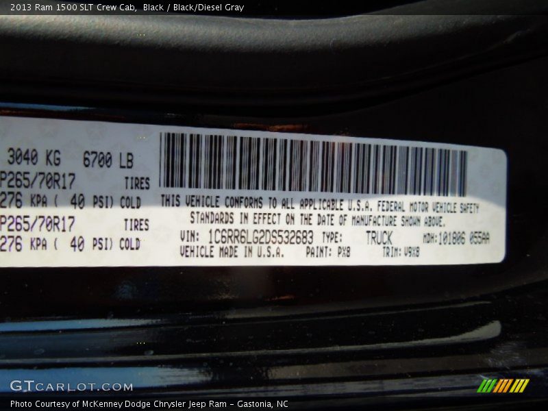 Black / Black/Diesel Gray 2013 Ram 1500 SLT Crew Cab