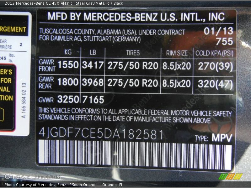 Steel Grey Metallic / Black 2013 Mercedes-Benz GL 450 4Matic