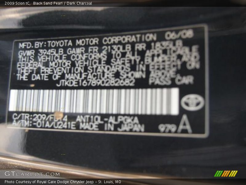 2009 tC  Black Sand Pearl Color Code 209