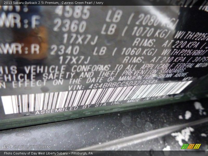 Cypress Green Pearl / Ivory 2013 Subaru Outback 2.5i Premium