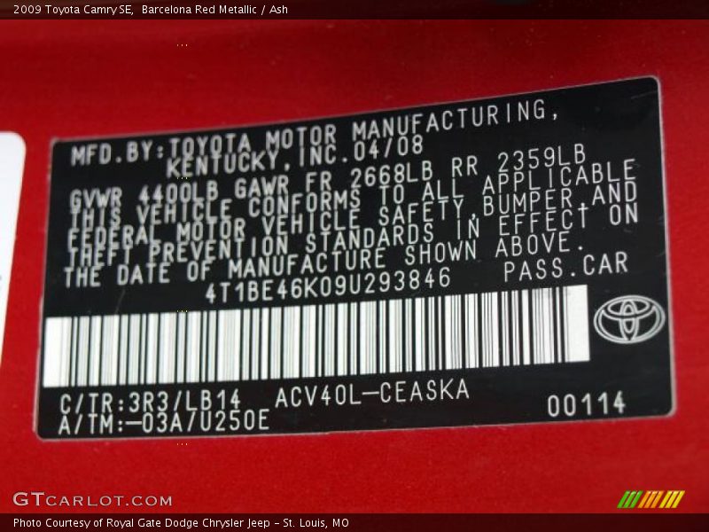 Barcelona Red Metallic / Ash 2009 Toyota Camry SE