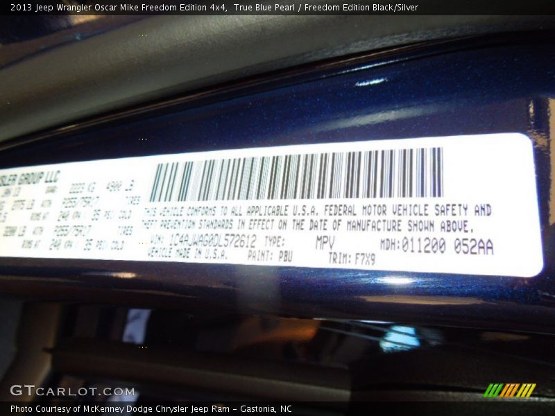 2013 Wrangler Oscar Mike Freedom Edition 4x4 True Blue Pearl Color Code PBU