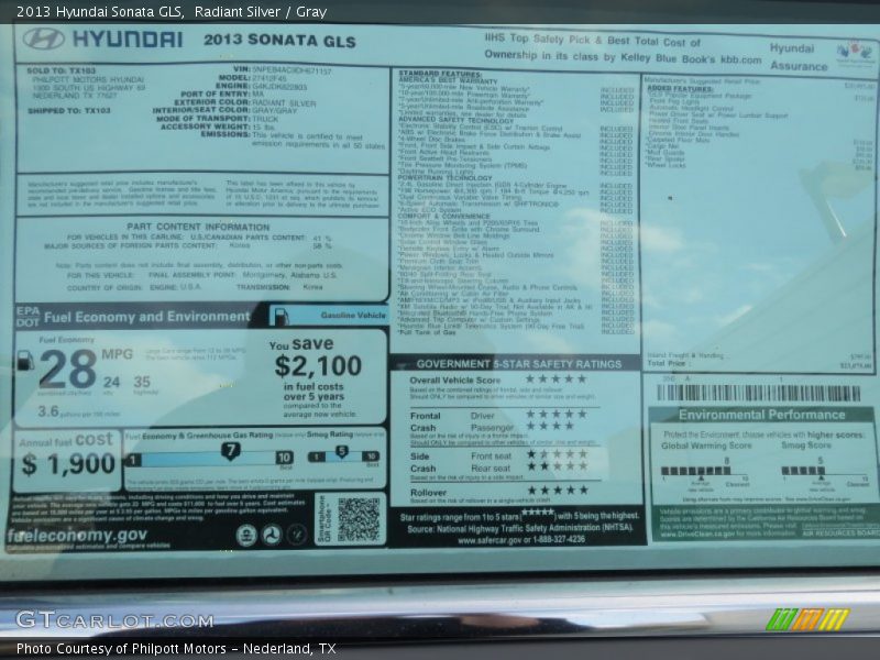 Radiant Silver / Gray 2013 Hyundai Sonata GLS