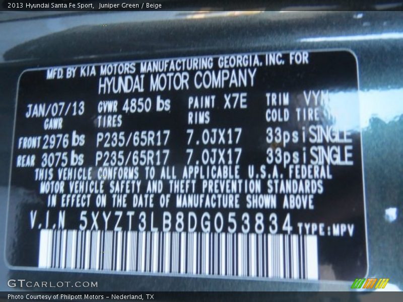 Juniper Green / Beige 2013 Hyundai Santa Fe Sport