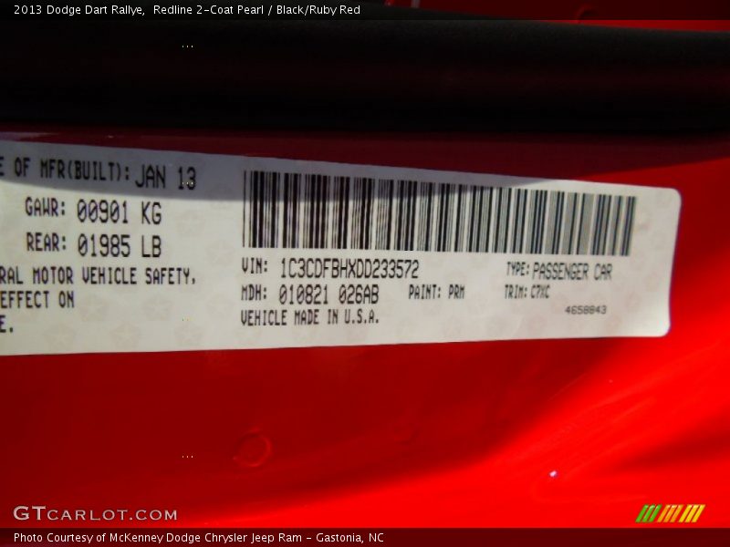 Redline 2-Coat Pearl / Black/Ruby Red 2013 Dodge Dart Rallye