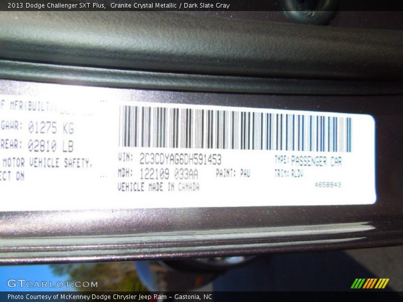 Granite Crystal Metallic / Dark Slate Gray 2013 Dodge Challenger SXT Plus