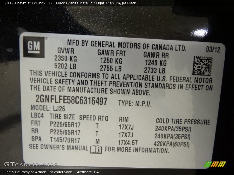Black Granite Metallic / Light Titanium/Jet Black 2012 Chevrolet Equinox LTZ