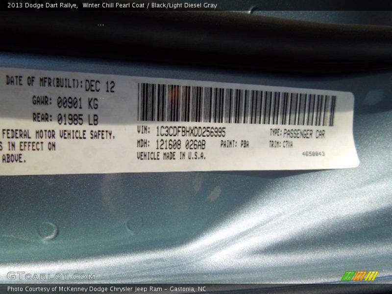 Winter Chill Pearl Coat / Black/Light Diesel Gray 2013 Dodge Dart Rallye