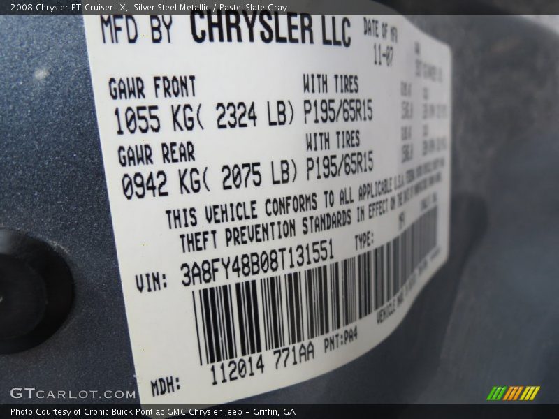 2008 PT Cruiser LX Silver Steel Metallic Color Code PA4