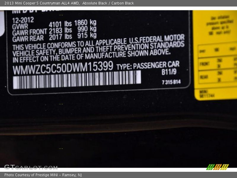 Absolute Black / Carbon Black 2013 Mini Cooper S Countryman ALL4 AWD