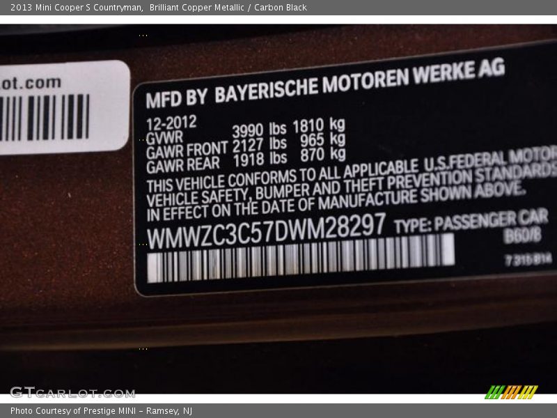 Brilliant Copper Metallic / Carbon Black 2013 Mini Cooper S Countryman