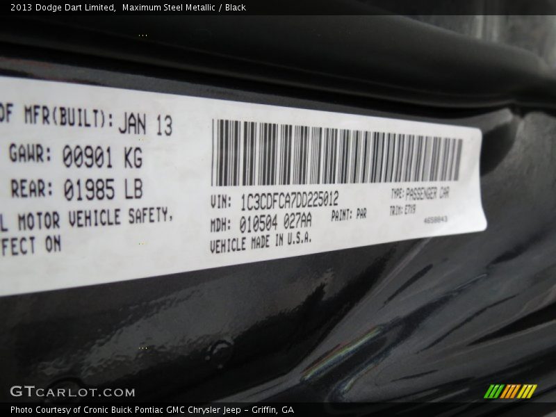 Maximum Steel Metallic / Black 2013 Dodge Dart Limited