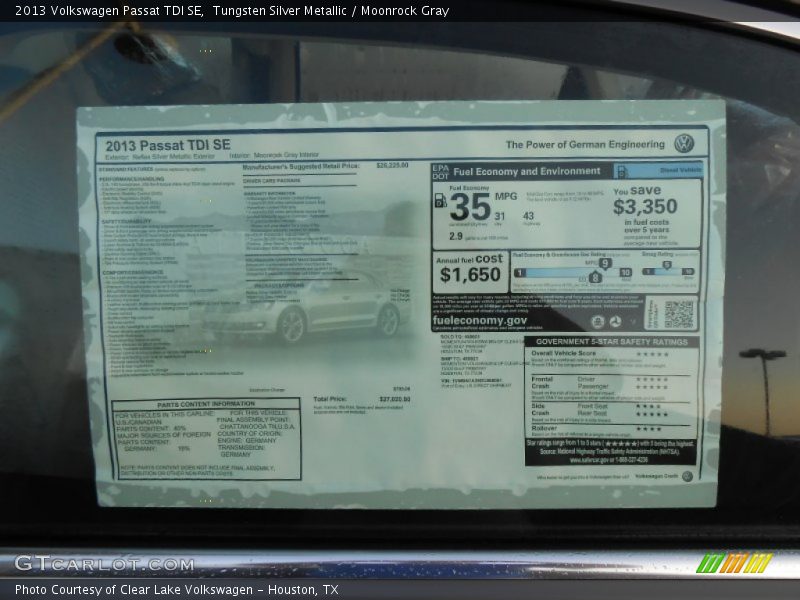  2013 Passat TDI SE Window Sticker