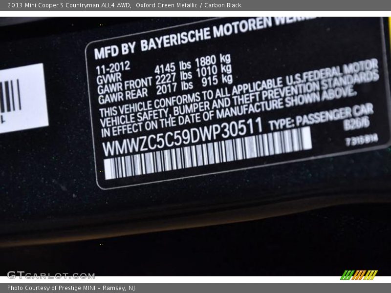 Oxford Green Metallic / Carbon Black 2013 Mini Cooper S Countryman ALL4 AWD