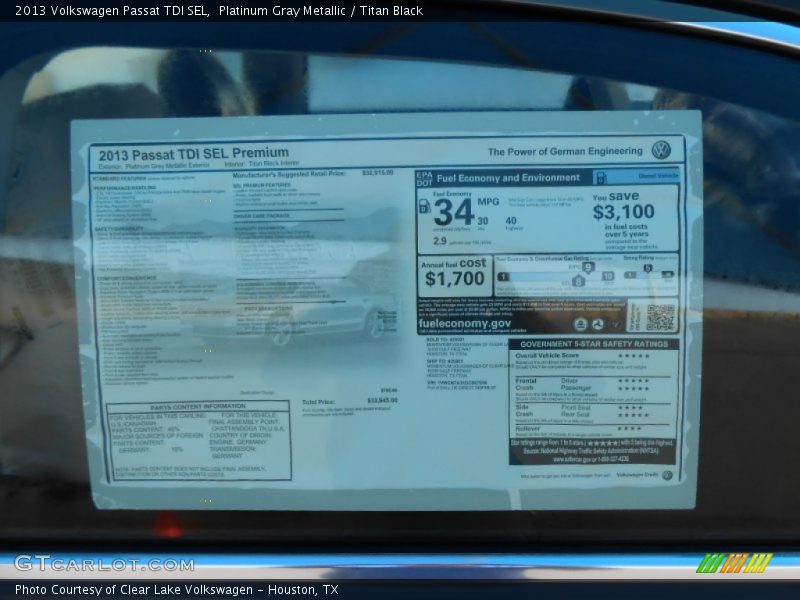 Platinum Gray Metallic / Titan Black 2013 Volkswagen Passat TDI SEL