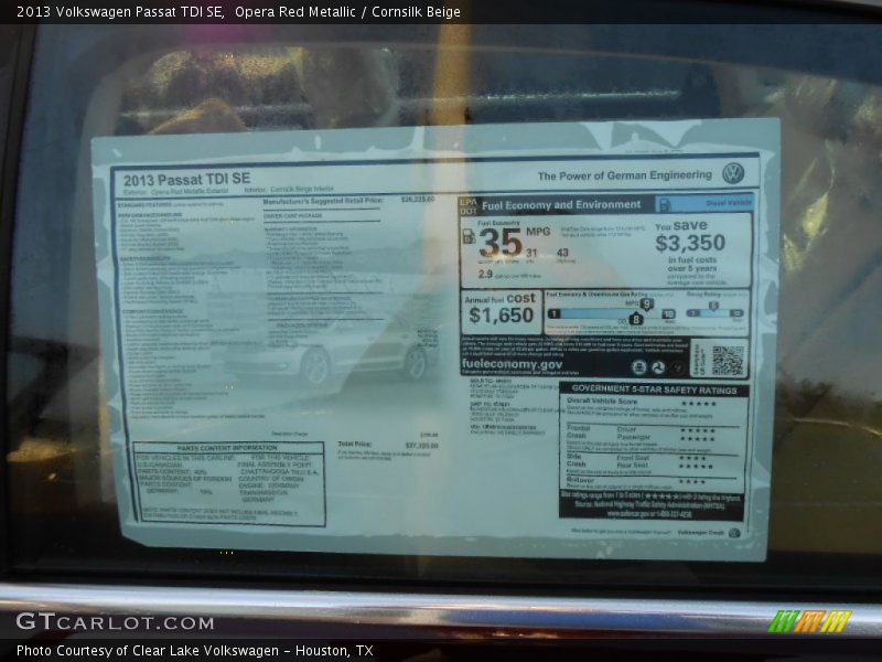 Opera Red Metallic / Cornsilk Beige 2013 Volkswagen Passat TDI SE