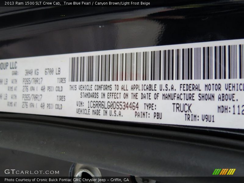True Blue Pearl / Canyon Brown/Light Frost Beige 2013 Ram 1500 SLT Crew Cab