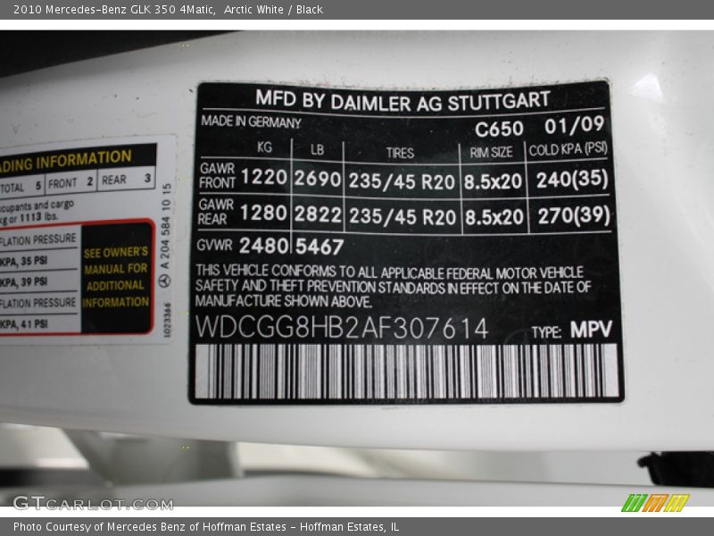Arctic White / Black 2010 Mercedes-Benz GLK 350 4Matic