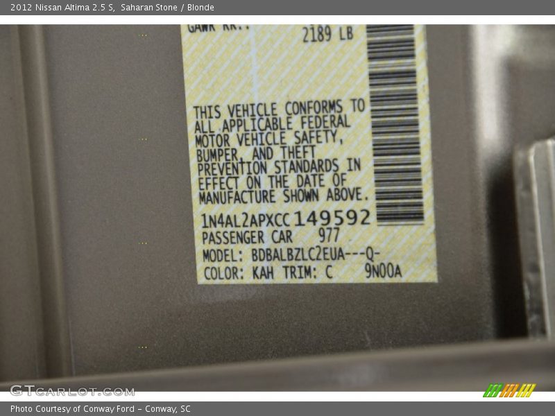 Saharan Stone / Blonde 2012 Nissan Altima 2.5 S