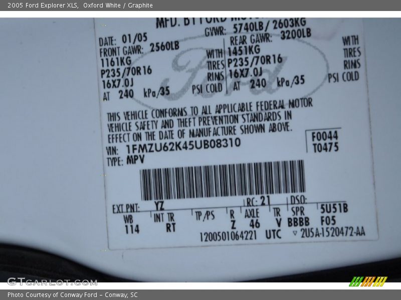 Oxford White / Graphite 2005 Ford Explorer XLS