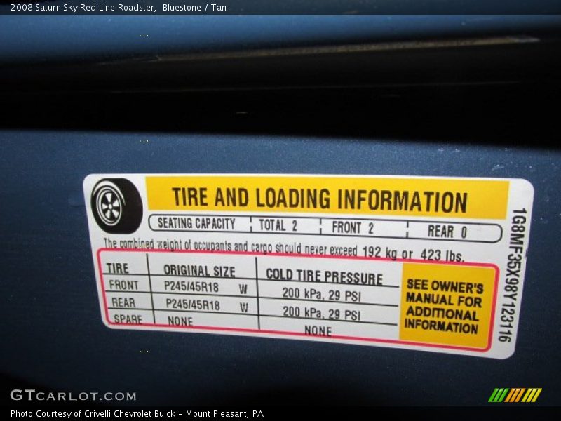 Bluestone / Tan 2008 Saturn Sky Red Line Roadster