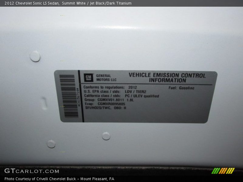 Summit White / Jet Black/Dark Titanium 2012 Chevrolet Sonic LS Sedan