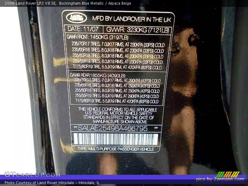 Buckingham Blue Metallic / Alpaca Beige 2008 Land Rover LR3 V8 SE