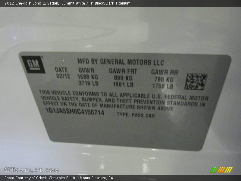 Summit White / Jet Black/Dark Titanium 2012 Chevrolet Sonic LS Sedan