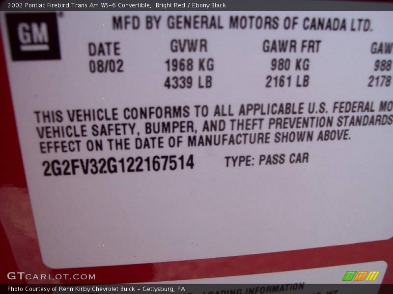Bright Red / Ebony Black 2002 Pontiac Firebird Trans Am WS-6 Convertible